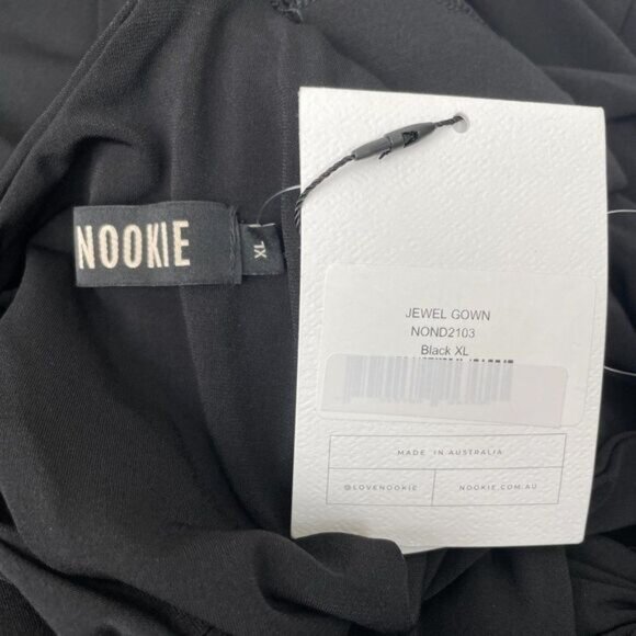 Nookie Jewel Long Sleeve Cut Out Waist Open Back Side Slit Formal Gown Black XL - Picture 8 of 12